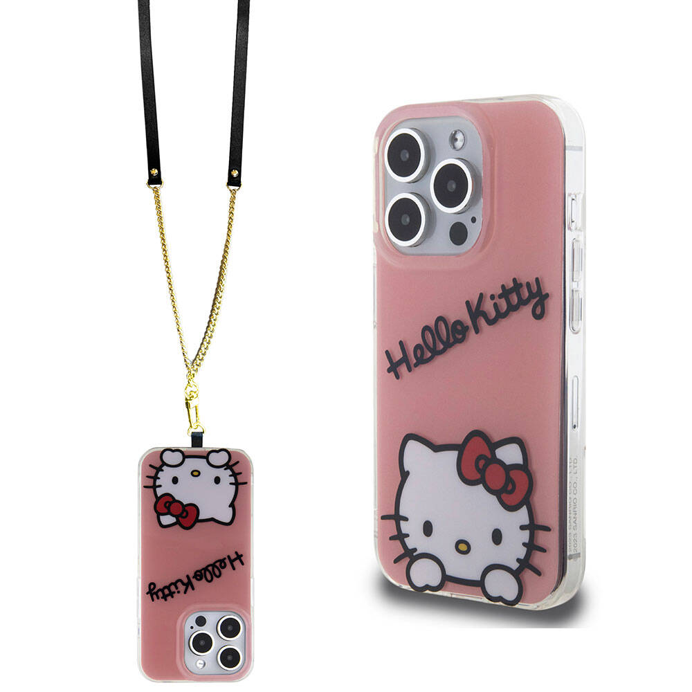 iPhone 15 Pro Kılıf Hello Kitty Orjinal Lisanslı Askılı Yazı ve İkonik Logolu Daydreaming Kapak