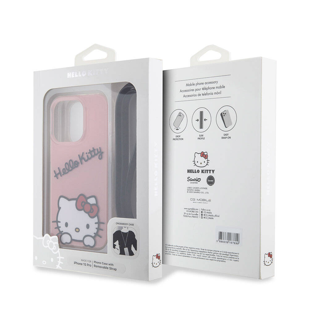 iPhone 15 Pro Kılıf Hello Kitty Orjinal Lisanslı Askılı Yazı ve İkonik Logolu Daydreaming Kapak