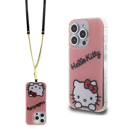 iPhone 15 Pro Kılıf Hello Kitty Orjinal Lisanslı Askılı Yazı ve İkonik Logolu Daydreaming Kapak
