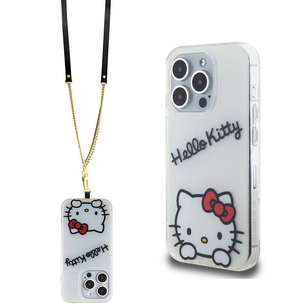 iPhone 15 Pro Kılıf Hello Kitty Orjinal Lisanslı Askılı Yazı ve İkonik Logolu Daydreaming Kapak