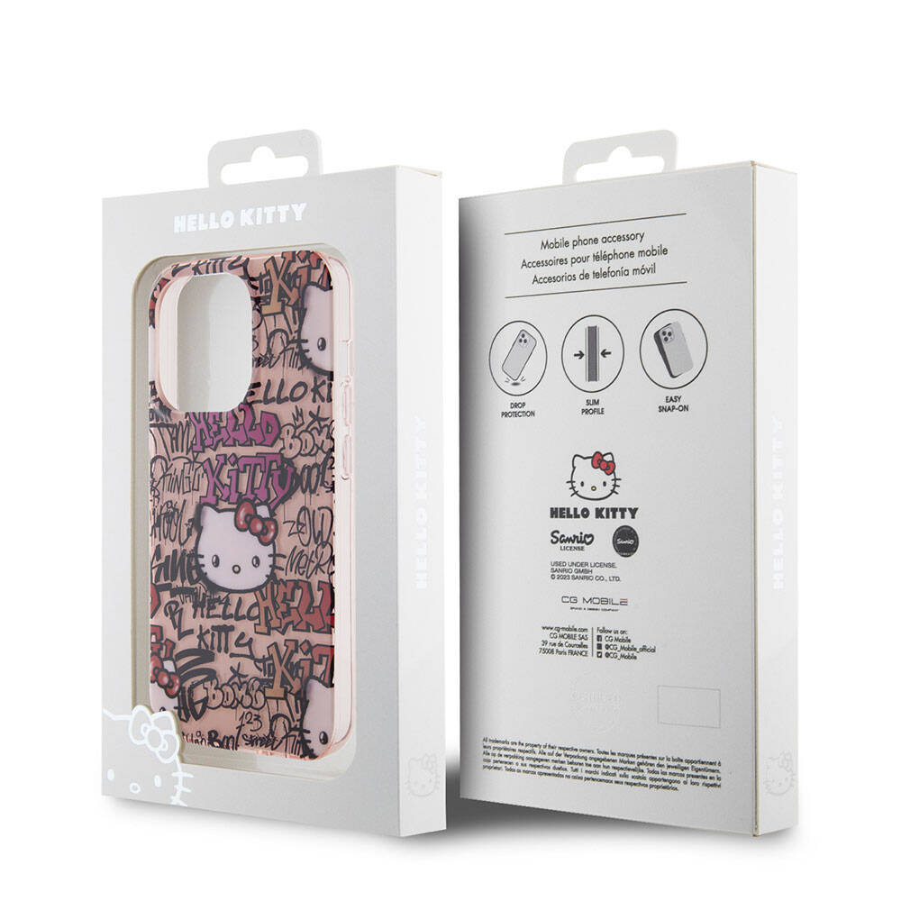 iPhone 15 Pro Kılıf Hello Kitty Orjinal Lisanslı İkonik Logolu Etiket Graffiti Kapak