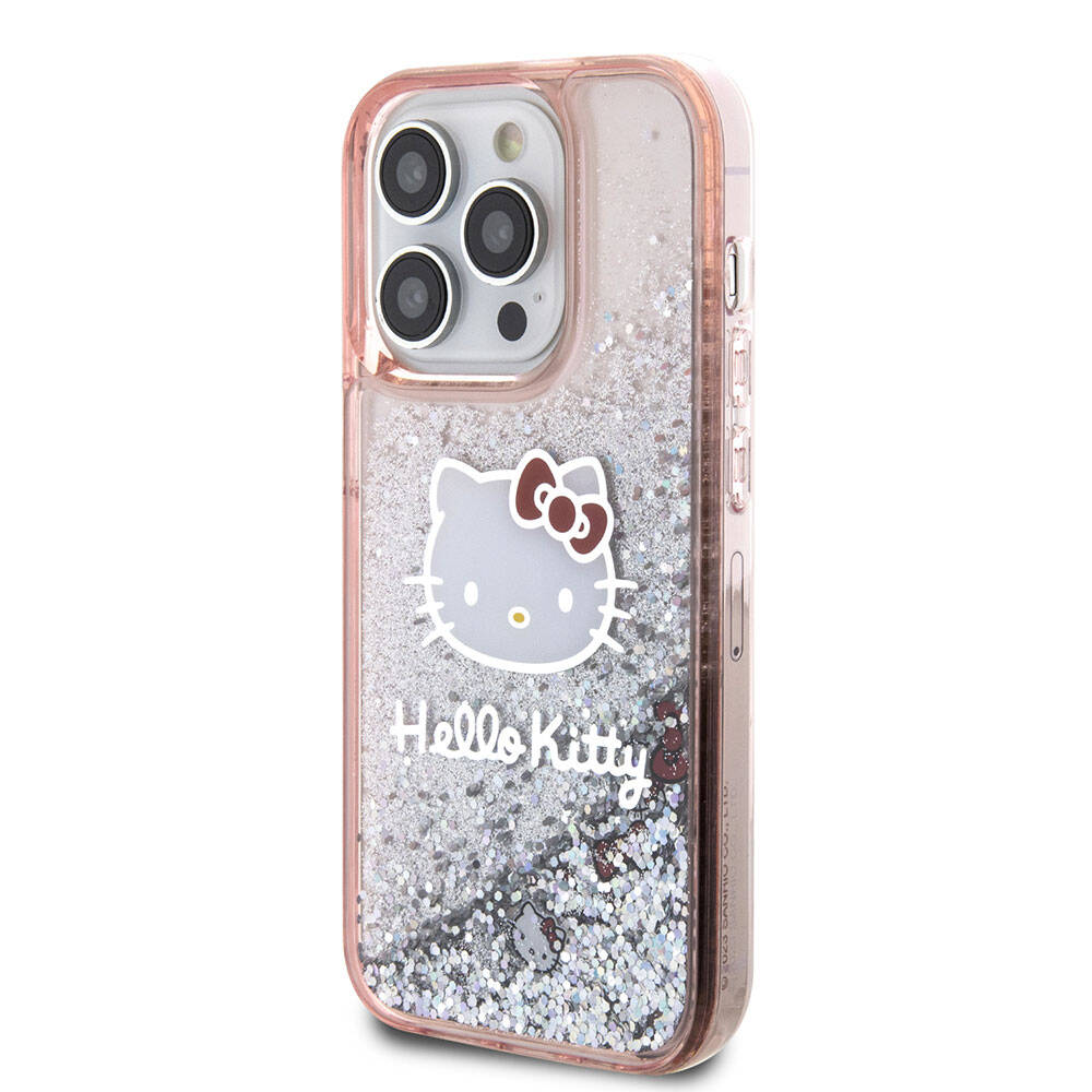 iPhone 15 Pro Kılıf Hello Kitty Orjinal Lisanslı İkonik Sıvılı Glitter Kapak
