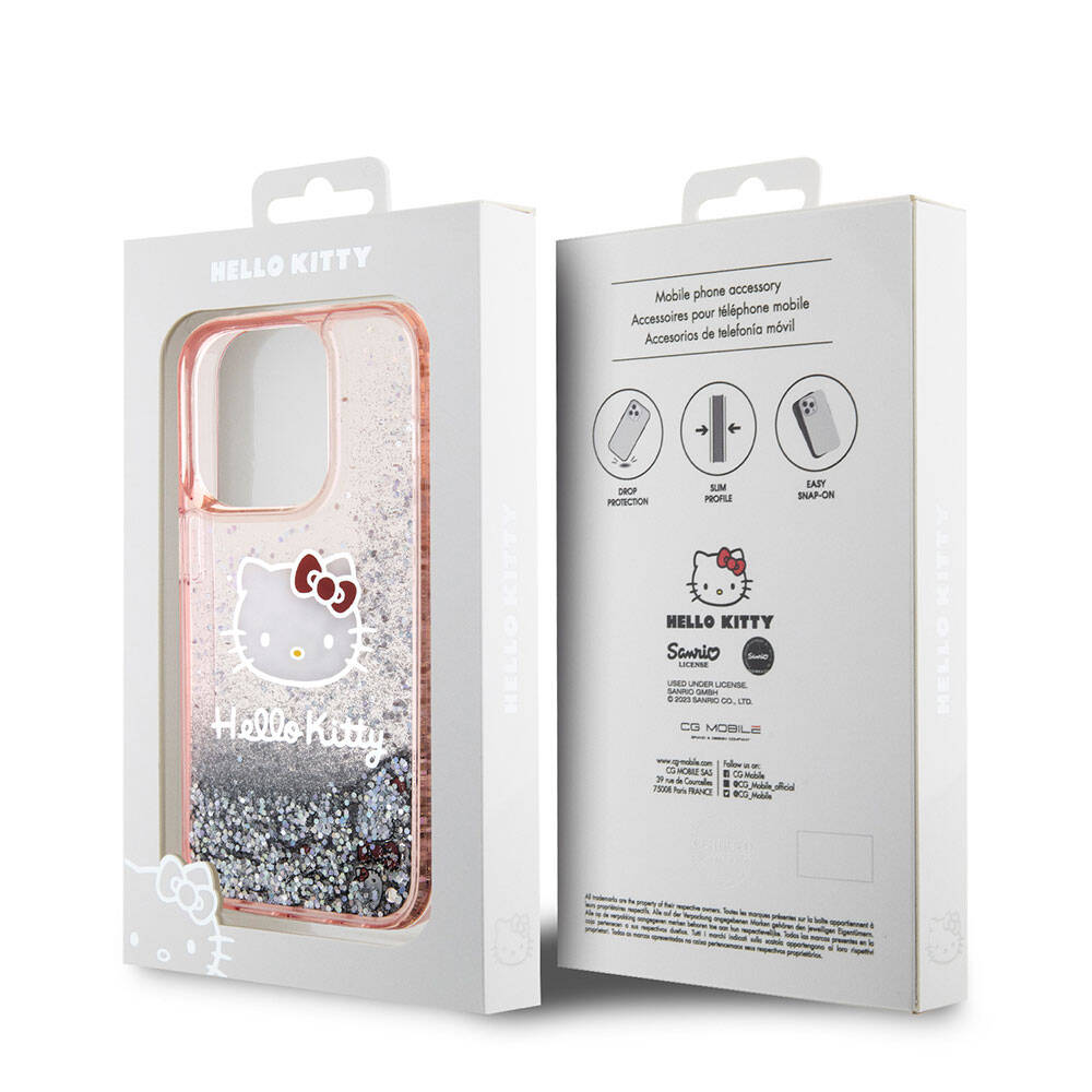 iPhone 15 Pro Kılıf Hello Kitty Orjinal Lisanslı İkonik Sıvılı Glitter Kapak