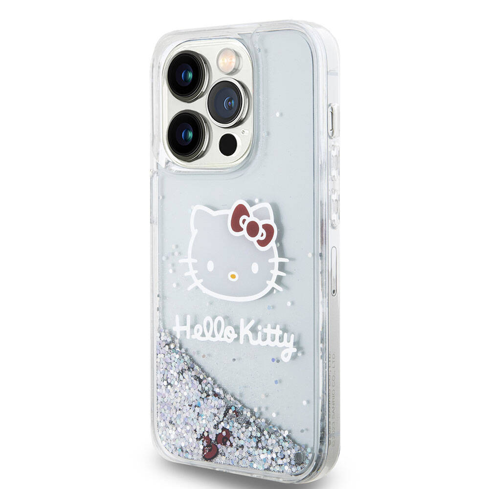iPhone 15 Pro Kılıf Hello Kitty Orjinal Lisanslı İkonik Sıvılı Glitter Kapak