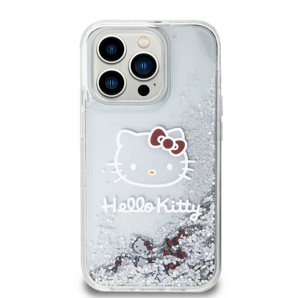 iPhone 15 Pro Kılıf Hello Kitty Orjinal Lisanslı İkonik Sıvılı Glitter Kapak