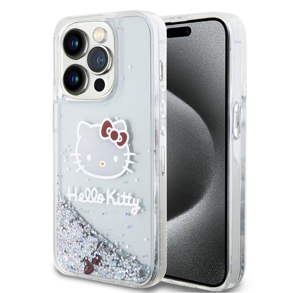 iPhone 15 Pro Kılıf Hello Kitty Orjinal Lisanslı İkonik Sıvılı Glitter Kapak