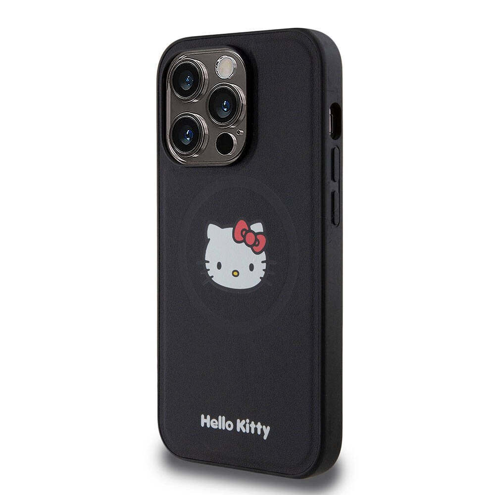 iPhone 15 Pro Kılıf Hello Kitty Orjinal Lisanslı M-safe Şarj Özellikli Kitty Head Deri Kapak