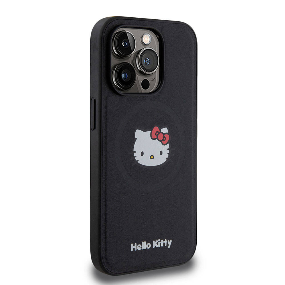 iPhone 15 Pro Kılıf Hello Kitty Orjinal Lisanslı M-safe Şarj Özellikli Kitty Head Deri Kapak