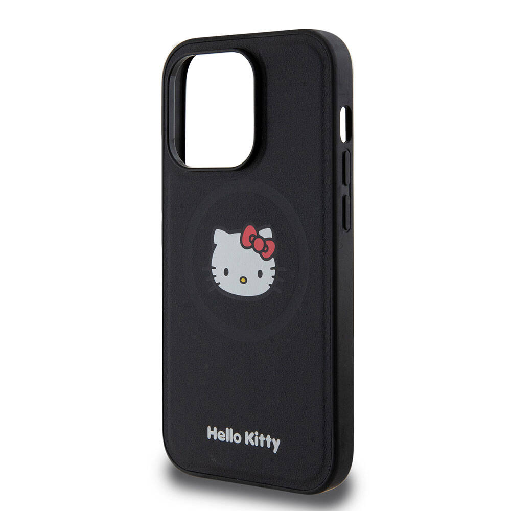 iPhone 15 Pro Kılıf Hello Kitty Orjinal Lisanslı M-safe Şarj Özellikli Kitty Head Deri Kapak