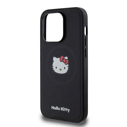 iPhone 15 Pro Kılıf Hello Kitty Orjinal Lisanslı M-safe Şarj Özellikli Kitty Head Deri Kapak