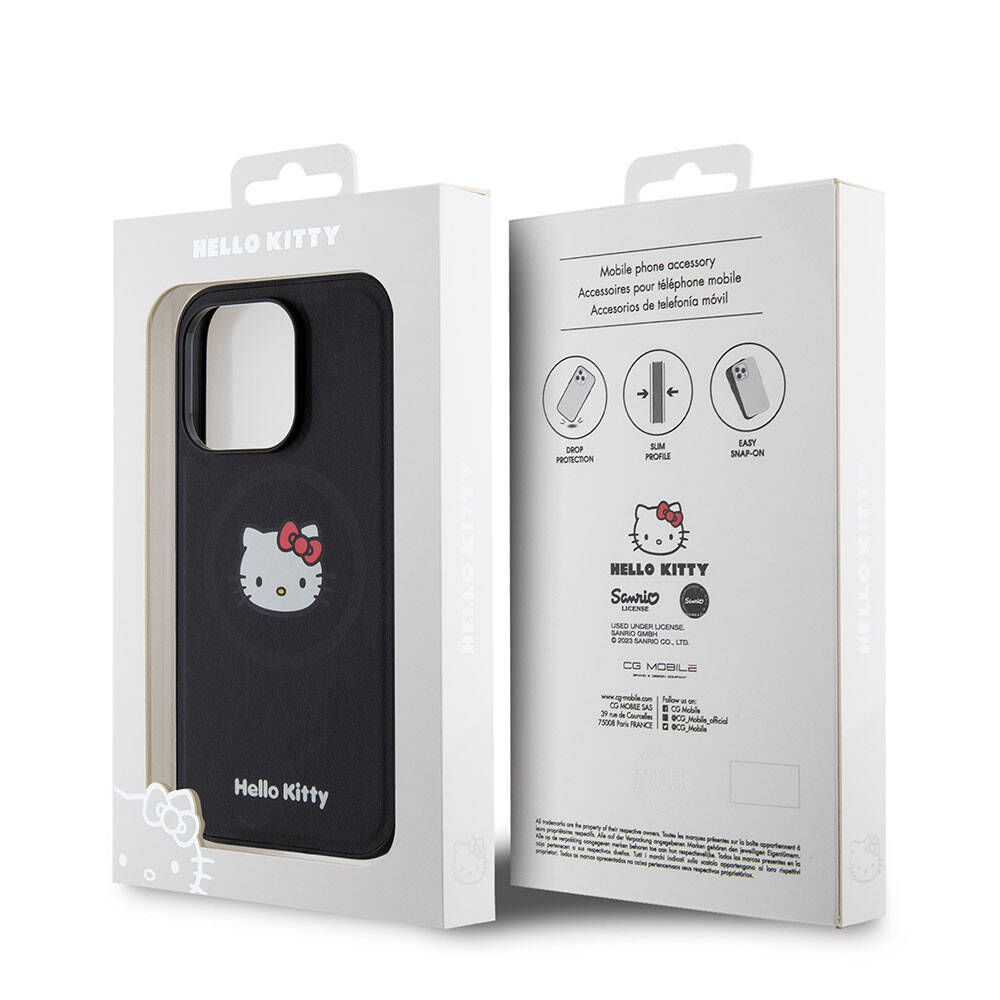 iPhone 15 Pro Kılıf Hello Kitty Orjinal Lisanslı M-safe Şarj Özellikli Kitty Head Deri Kapak