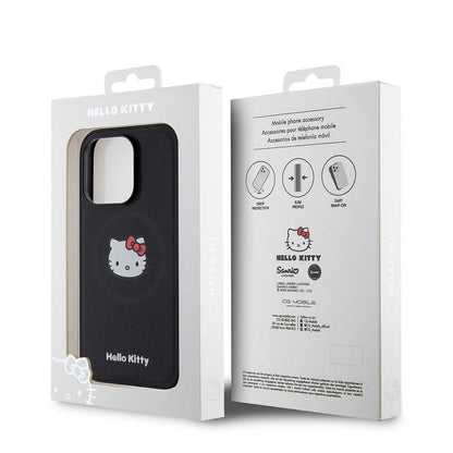 iPhone 15 Pro Kılıf Hello Kitty Orjinal Lisanslı M-safe Şarj Özellikli Kitty Head Deri Kapak