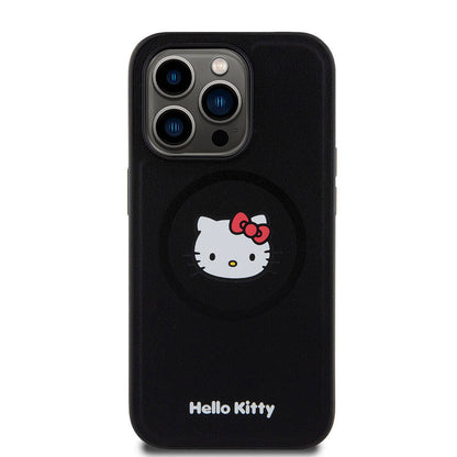 iPhone 15 Pro Kılıf Hello Kitty Orjinal Lisanslı M-safe Şarj Özellikli Kitty Head Deri Kapak