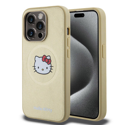 iPhone 15 Pro Kılıf Hello Kitty Orjinal Lisanslı M-safe Şarj Özellikli Kitty Head Deri Kapak