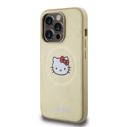 iPhone 15 Pro Kılıf Hello Kitty Orjinal Lisanslı M-safe Şarj Özellikli Kitty Head Deri Kapak