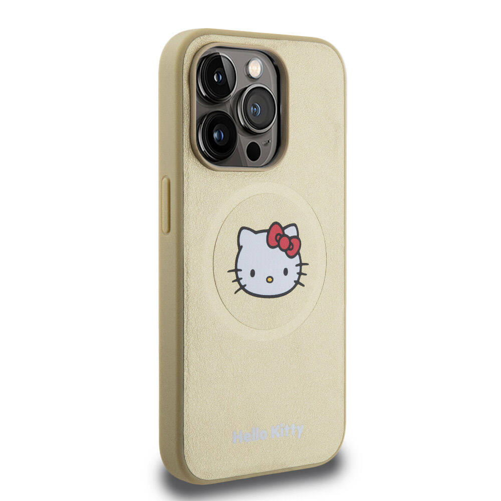 iPhone 15 Pro Kılıf Hello Kitty Orjinal Lisanslı M-safe Şarj Özellikli Kitty Head Deri Kapak