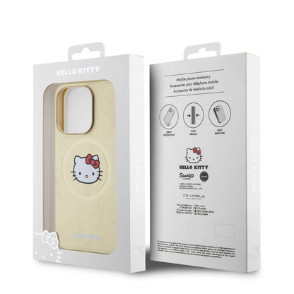 iPhone 15 Pro Kılıf Hello Kitty Orjinal Lisanslı M-safe Şarj Özellikli Kitty Head Deri Kapak