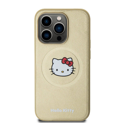 iPhone 15 Pro Kılıf Hello Kitty Orjinal Lisanslı M-safe Şarj Özellikli Kitty Head Deri Kapak