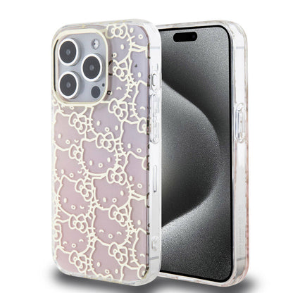 iPhone 15 Pro Kılıf Hello Kitty Orjinal Lisanslı Renk Geçişli Elektroplating Kaplama Kitty Head Desenli Kapak