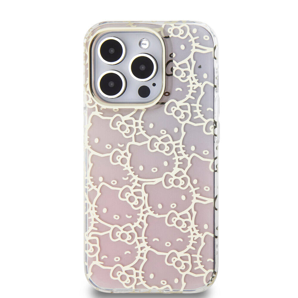 iPhone 15 Pro Kılıf Hello Kitty Orjinal Lisanslı Renk Geçişli Elektroplating Kaplama Kitty Head Desenli Kapak