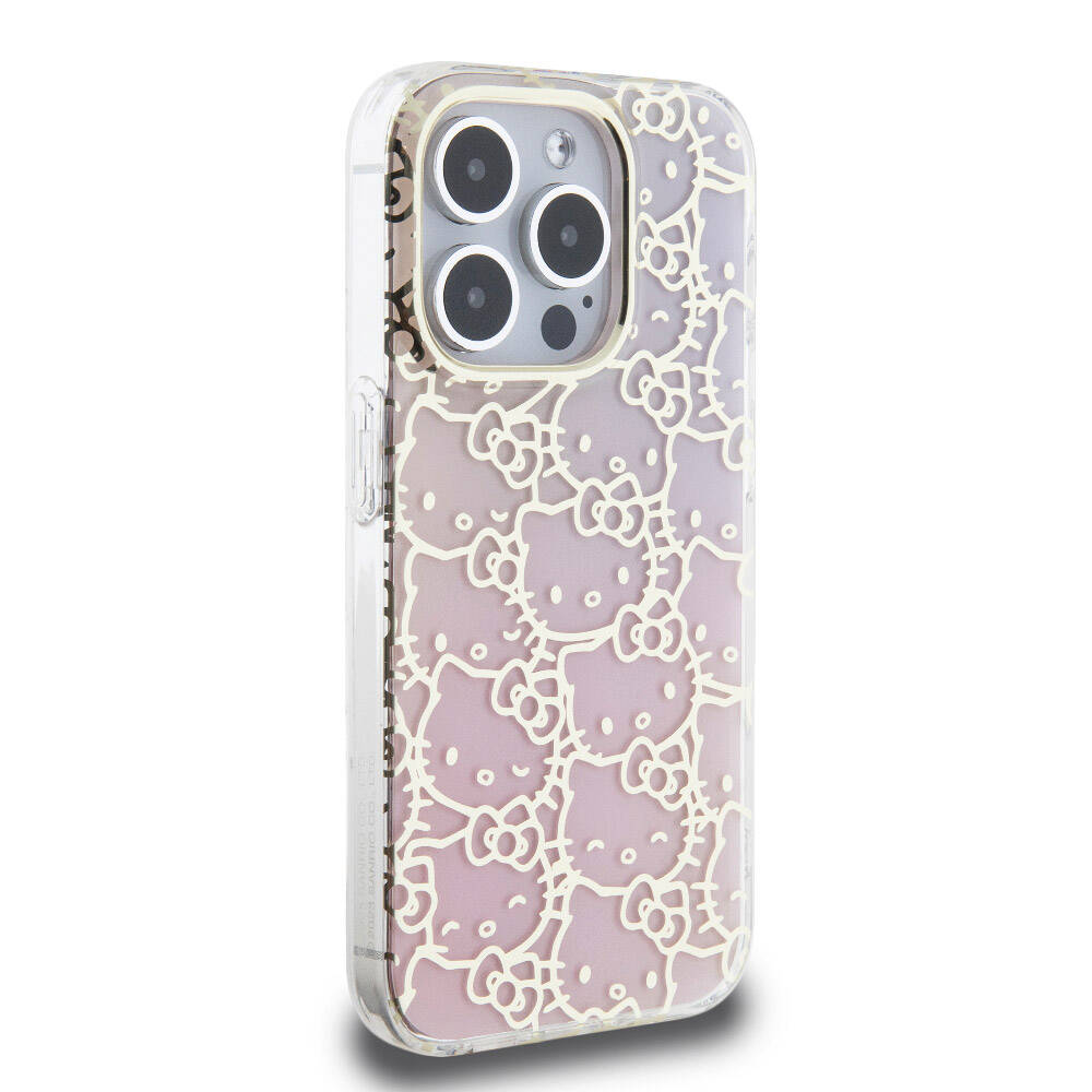 iPhone 15 Pro Kılıf Hello Kitty Orjinal Lisanslı Renk Geçişli Elektroplating Kaplama Kitty Head Desenli Kapak