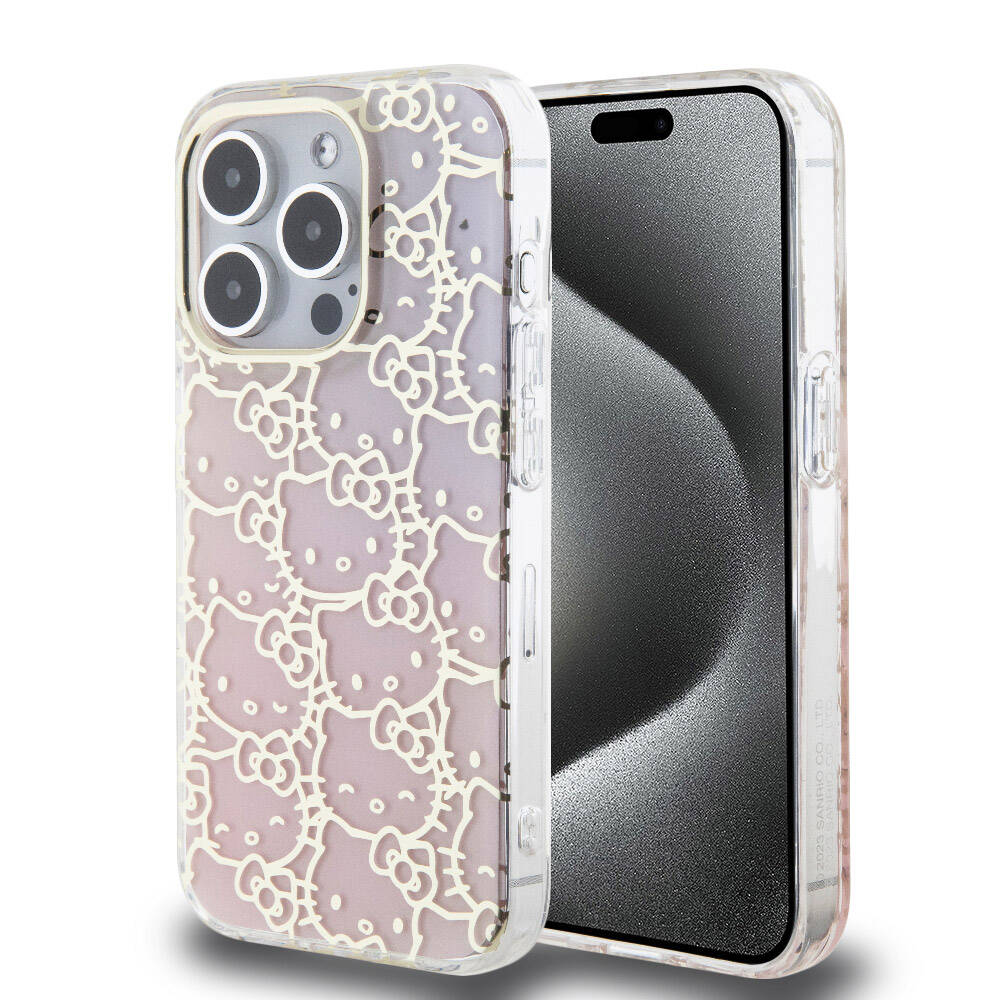 iPhone 15 Pro Kılıf Hello Kitty Orjinal Lisanslı Renk Geçişli Elektroplating Kaplama Kitty Head Desenli Kapak