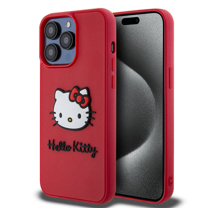 iPhone 15 Pro Kılıf Hello Kitty Orjinal Lisanslı Yazı ve İkonik Logolu 3D Rubber Kitty Head Kapak