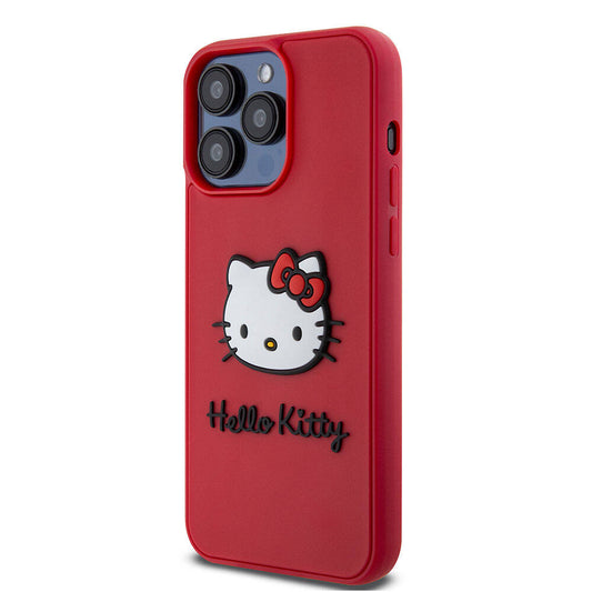 iPhone 15 Pro Kılıf Hello Kitty Orjinal Lisanslı Yazı ve İkonik Logolu 3D Rubber Kitty Head Kapak