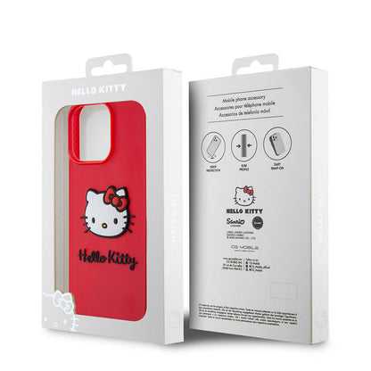 iPhone 15 Pro Kılıf Hello Kitty Orjinal Lisanslı Yazı ve İkonik Logolu 3D Rubber Kitty Head Kapak