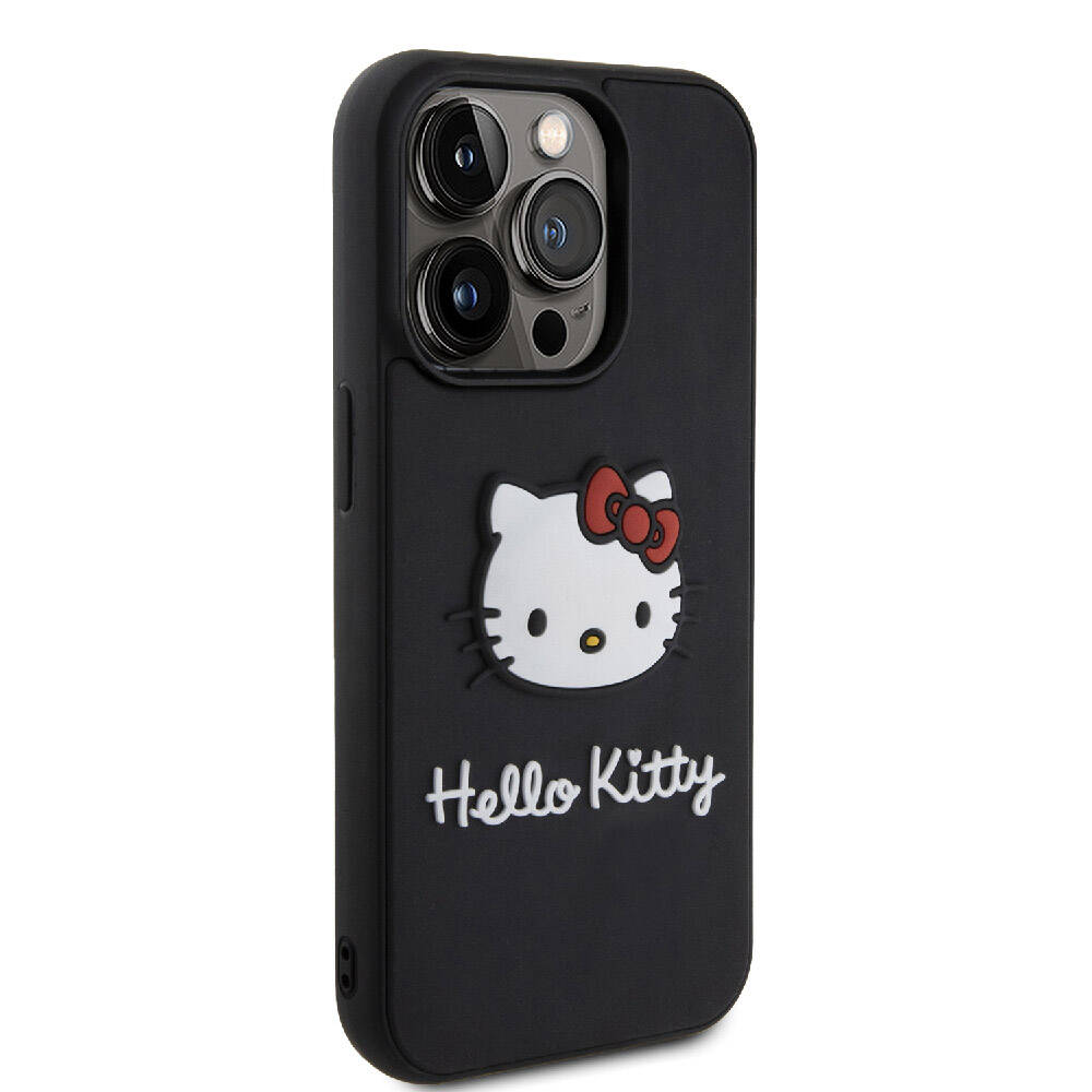 iPhone 15 Pro Kılıf Hello Kitty Orjinal Lisanslı Yazı ve İkonik Logolu 3D Rubber Kitty Head Kapak