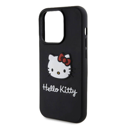 iPhone 15 Pro Kılıf Hello Kitty Orjinal Lisanslı Yazı ve İkonik Logolu 3D Rubber Kitty Head Kapak