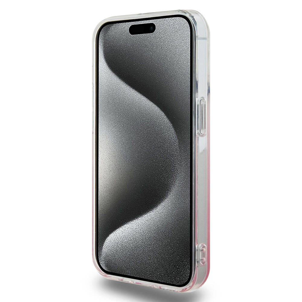 iPhone 15 Pro Kılıf Hello Kitty Orjinal Lisanslı Yazı ve İkonik Logolu Elektroplating Kaplama Gradyan Kapak