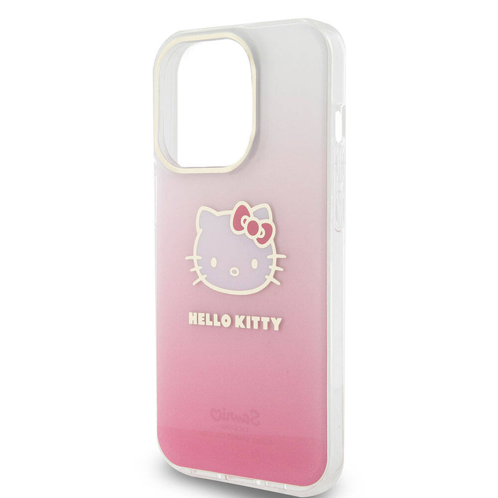 iPhone 15 Pro Kılıf Hello Kitty Orjinal Lisanslı Yazı ve İkonik Logolu Elektroplating Kaplama Gradyan Kapak