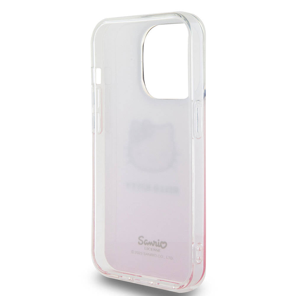 iPhone 15 Pro Kılıf Hello Kitty Orjinal Lisanslı Yazı ve İkonik Logolu Elektroplating Kaplama Gradyan Kapak