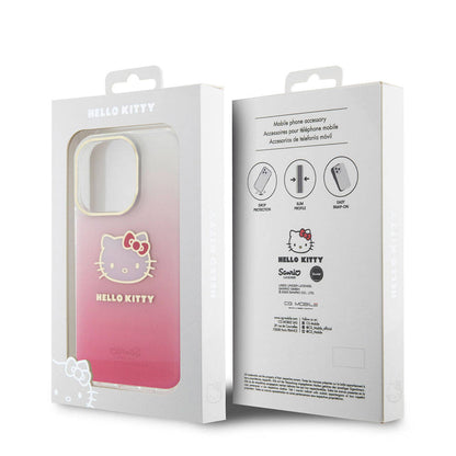iPhone 15 Pro Kılıf Hello Kitty Orjinal Lisanslı Yazı ve İkonik Logolu Elektroplating Kaplama Gradyan Kapak