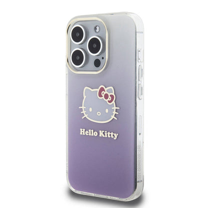 iPhone 15 Pro Kılıf Hello Kitty Orjinal Lisanslı Yazı ve İkonik Logolu Elektroplating Kaplama Gradyan Kapak