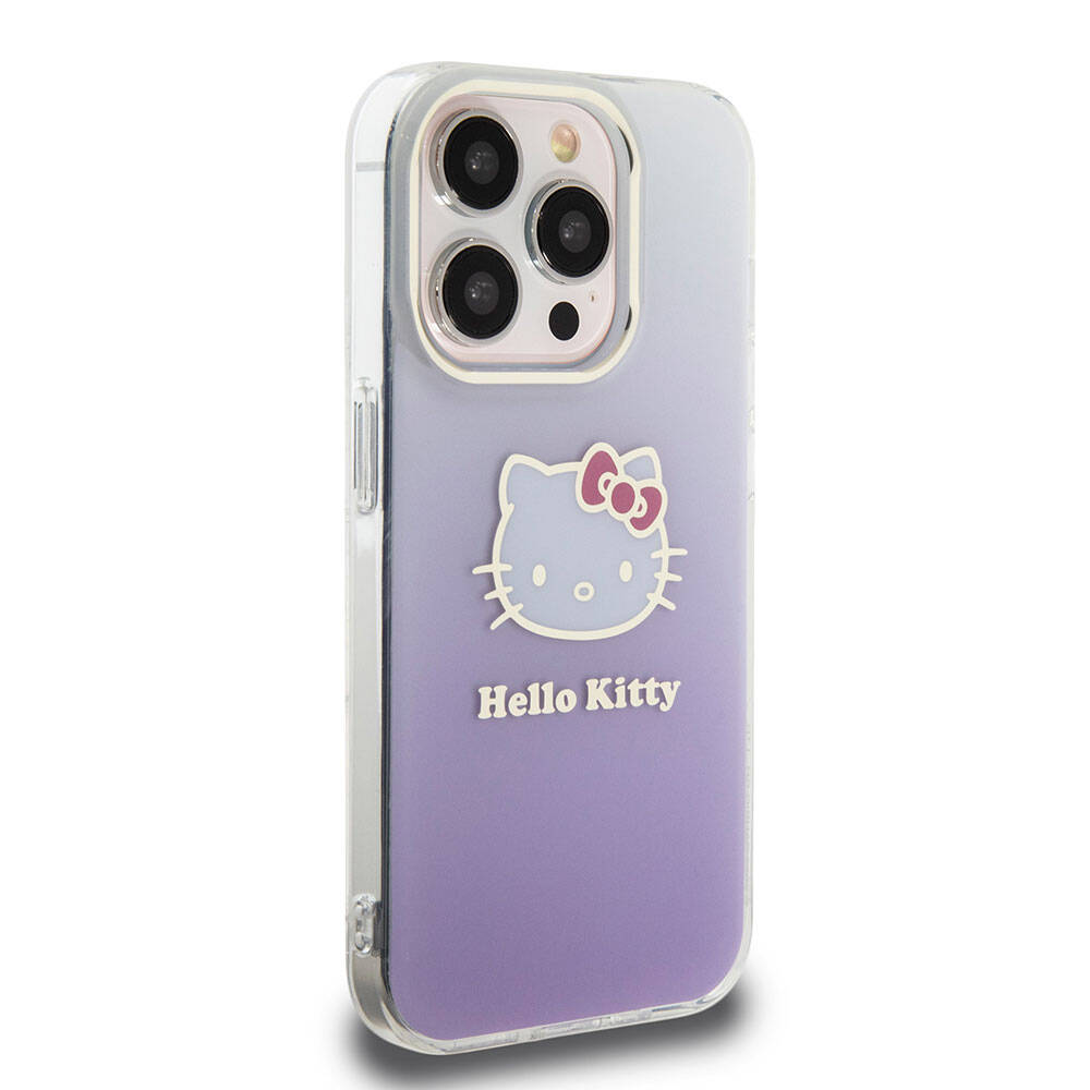 iPhone 15 Pro Kılıf Hello Kitty Orjinal Lisanslı Yazı ve İkonik Logolu Elektroplating Kaplama Gradyan Kapak
