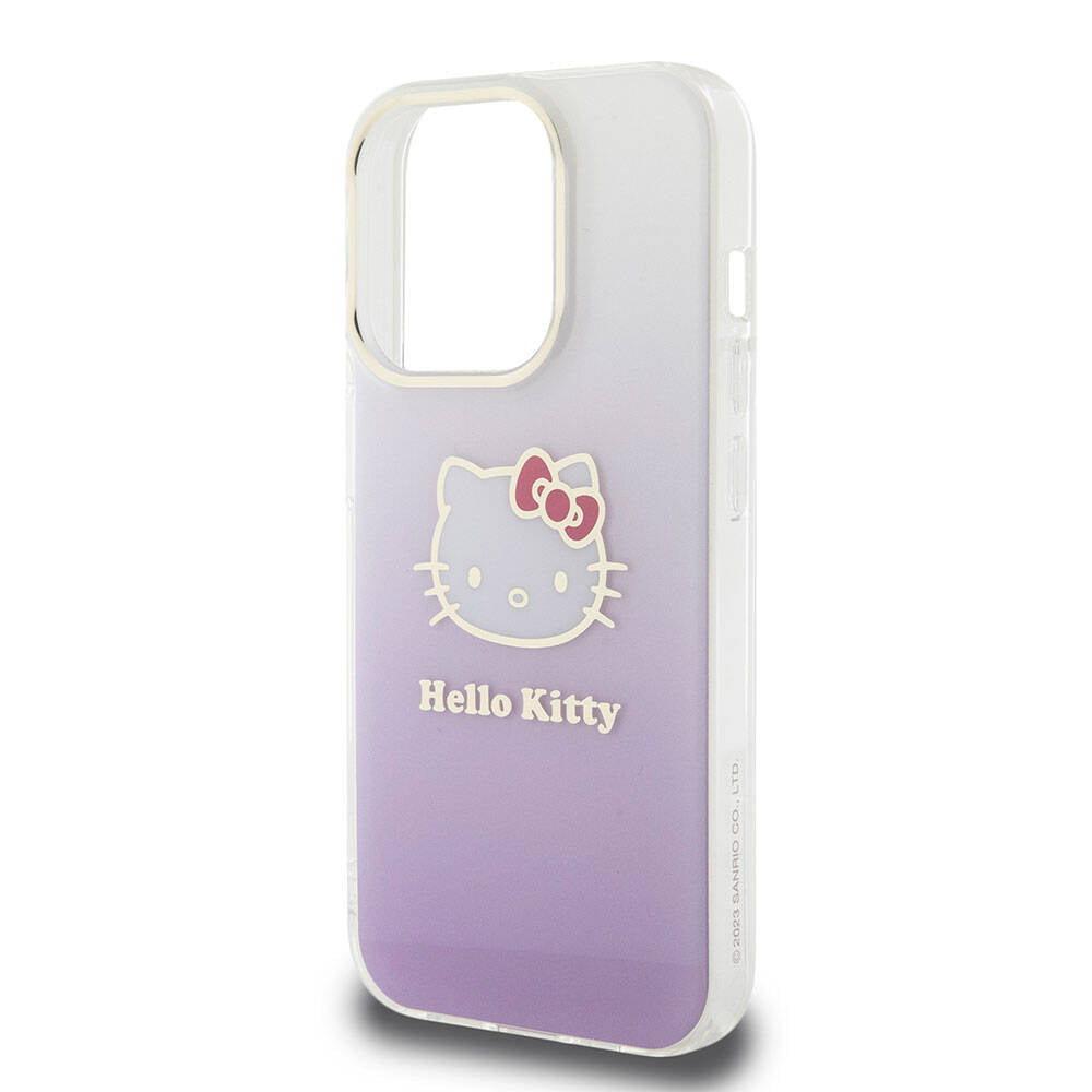 iPhone 15 Pro Kılıf Hello Kitty Orjinal Lisanslı Yazı ve İkonik Logolu Elektroplating Kaplama Gradyan Kapak