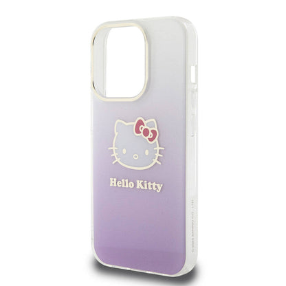iPhone 15 Pro Kılıf Hello Kitty Orjinal Lisanslı Yazı ve İkonik Logolu Elektroplating Kaplama Gradyan Kapak