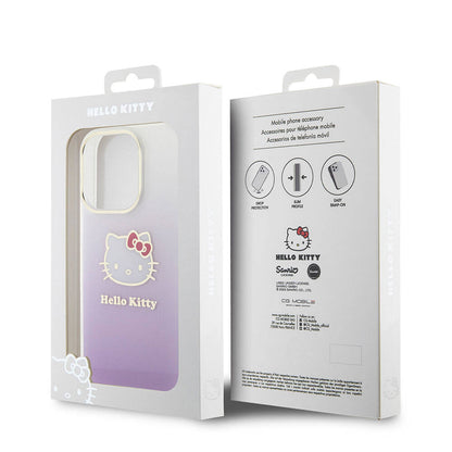 iPhone 15 Pro Kılıf Hello Kitty Orjinal Lisanslı Yazı ve İkonik Logolu Elektroplating Kaplama Gradyan Kapak