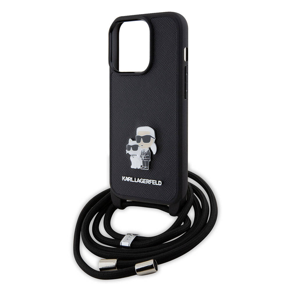 iPhone 15 Pro Kılıf Karl Lagerfeld Askı İpli K&C Metal Logo Orjinal Lisanslı Kapak