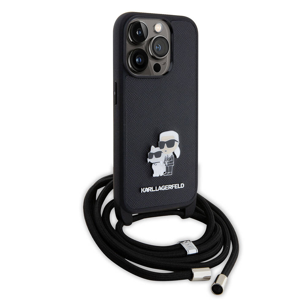 iPhone 15 Pro Kılıf Karl Lagerfeld Askı İpli K&C Metal Logo Orjinal Lisanslı Kapak