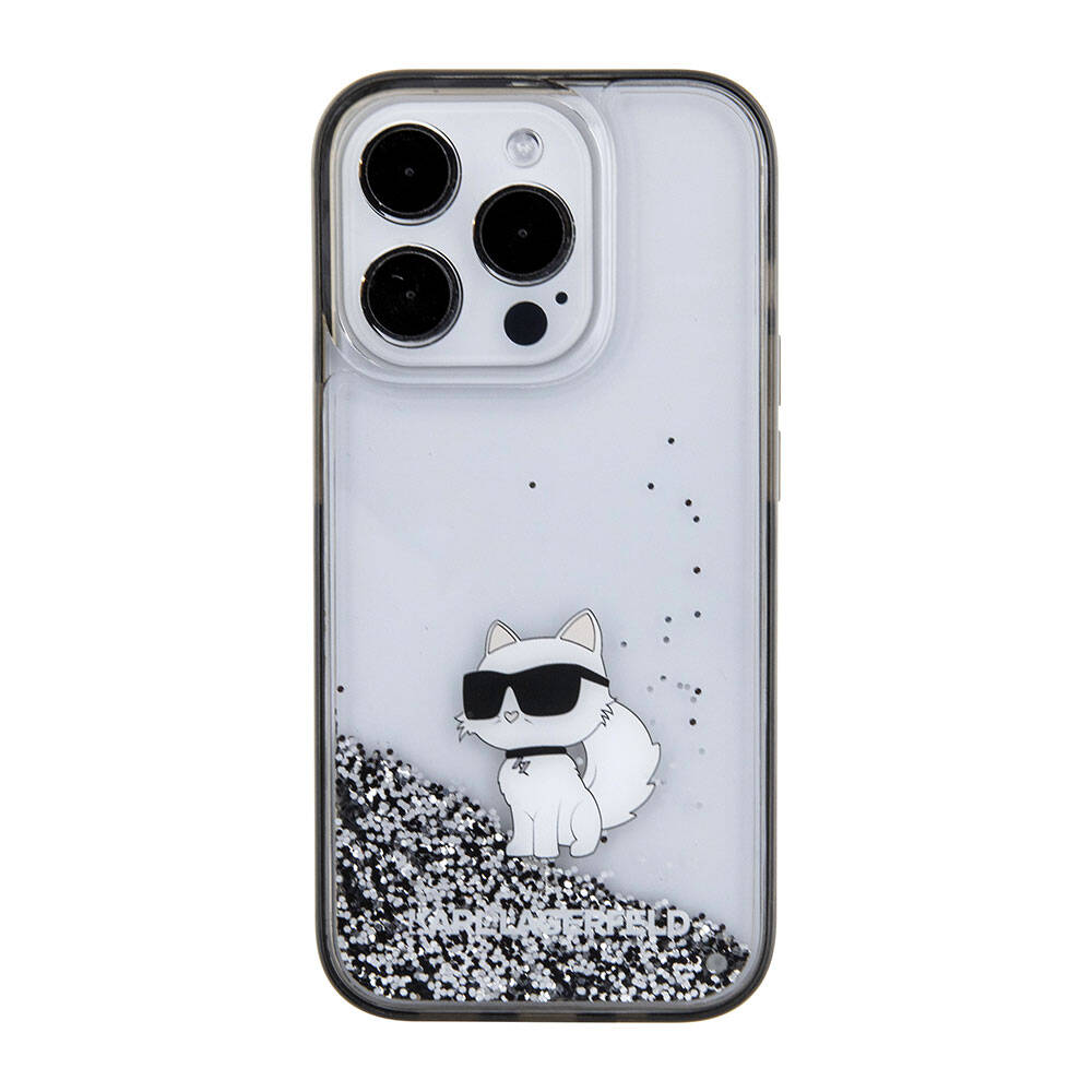 iPhone 15 Pro Kılıf Karl Lagerfeld Choupette Sıvılı Glitter Orjinal Lisanslı Kapak