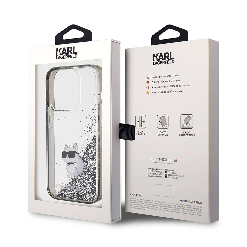iPhone 15 Pro Kılıf Karl Lagerfeld Choupette Sıvılı Glitter Orjinal Lisanslı Kapak