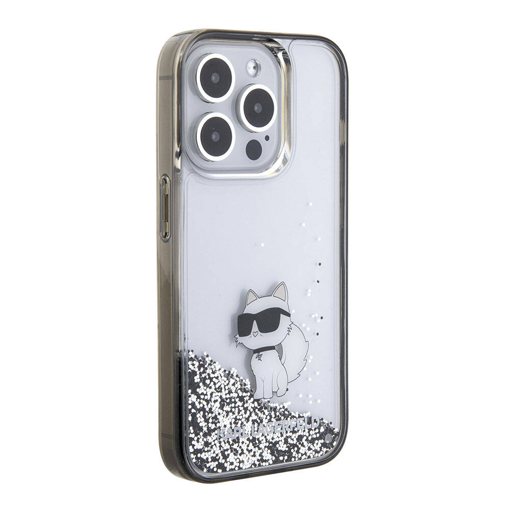 iPhone 15 Pro Kılıf Karl Lagerfeld Choupette Sıvılı Glitter Orjinal Lisanslı Kapak