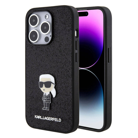 iPhone 15 Pro Kılıf Karl Lagerfeld İkonik Fixed Glitter Metal Logo Orjinal Lisanslı Kapak