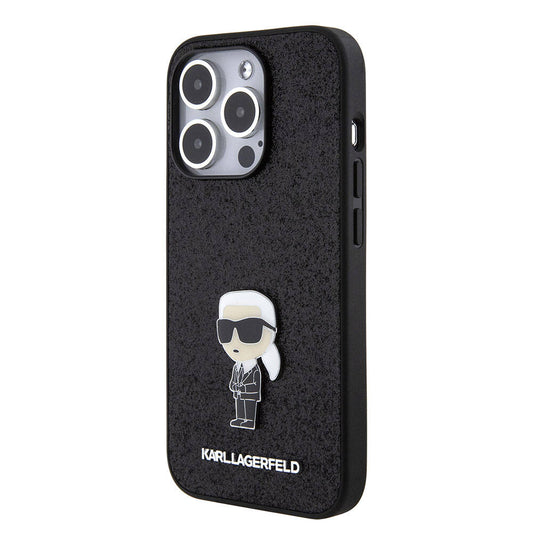 iPhone 15 Pro Kılıf Karl Lagerfeld İkonik Fixed Glitter Metal Logo Orjinal Lisanslı Kapak