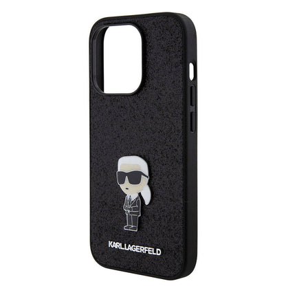 iPhone 15 Pro Kılıf Karl Lagerfeld İkonik Fixed Glitter Metal Logo Orjinal Lisanslı Kapak