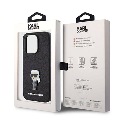 iPhone 15 Pro Kılıf Karl Lagerfeld İkonik Fixed Glitter Metal Logo Orjinal Lisanslı Kapak
