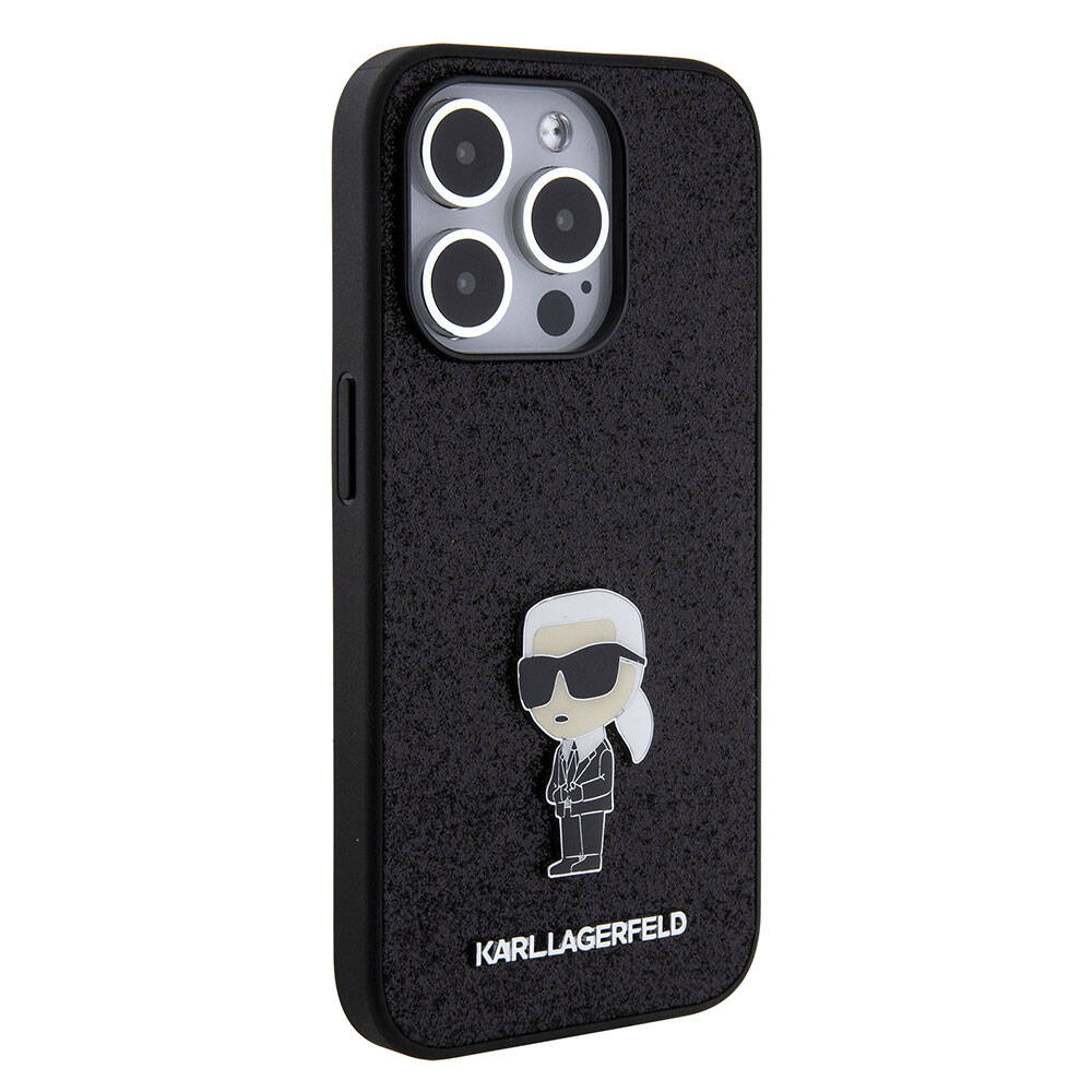 iPhone 15 Pro Kılıf Karl Lagerfeld İkonik Fixed Glitter Metal Logo Orjinal Lisanslı Kapak